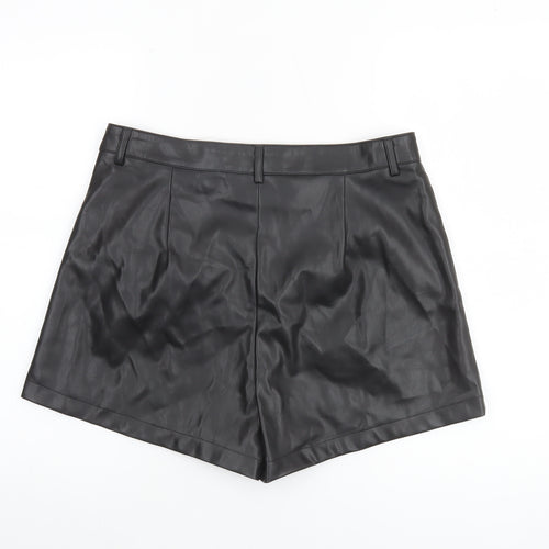 Primark Women's Black Faux Leather Chino Shorts Size 14