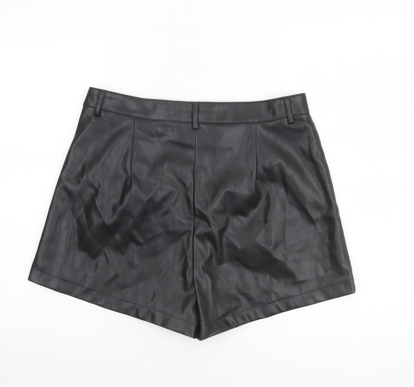 Primark Women's Black Faux Leather Chino Shorts Size 14