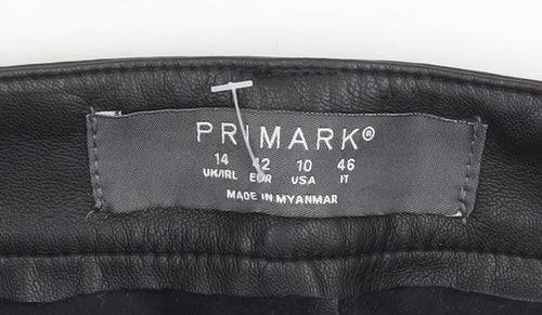 Primark Women's Black Faux Leather Chino Shorts Size 14