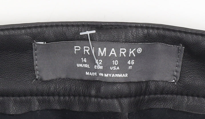 Primark Women's Black Faux Leather Chino Shorts Size 14
