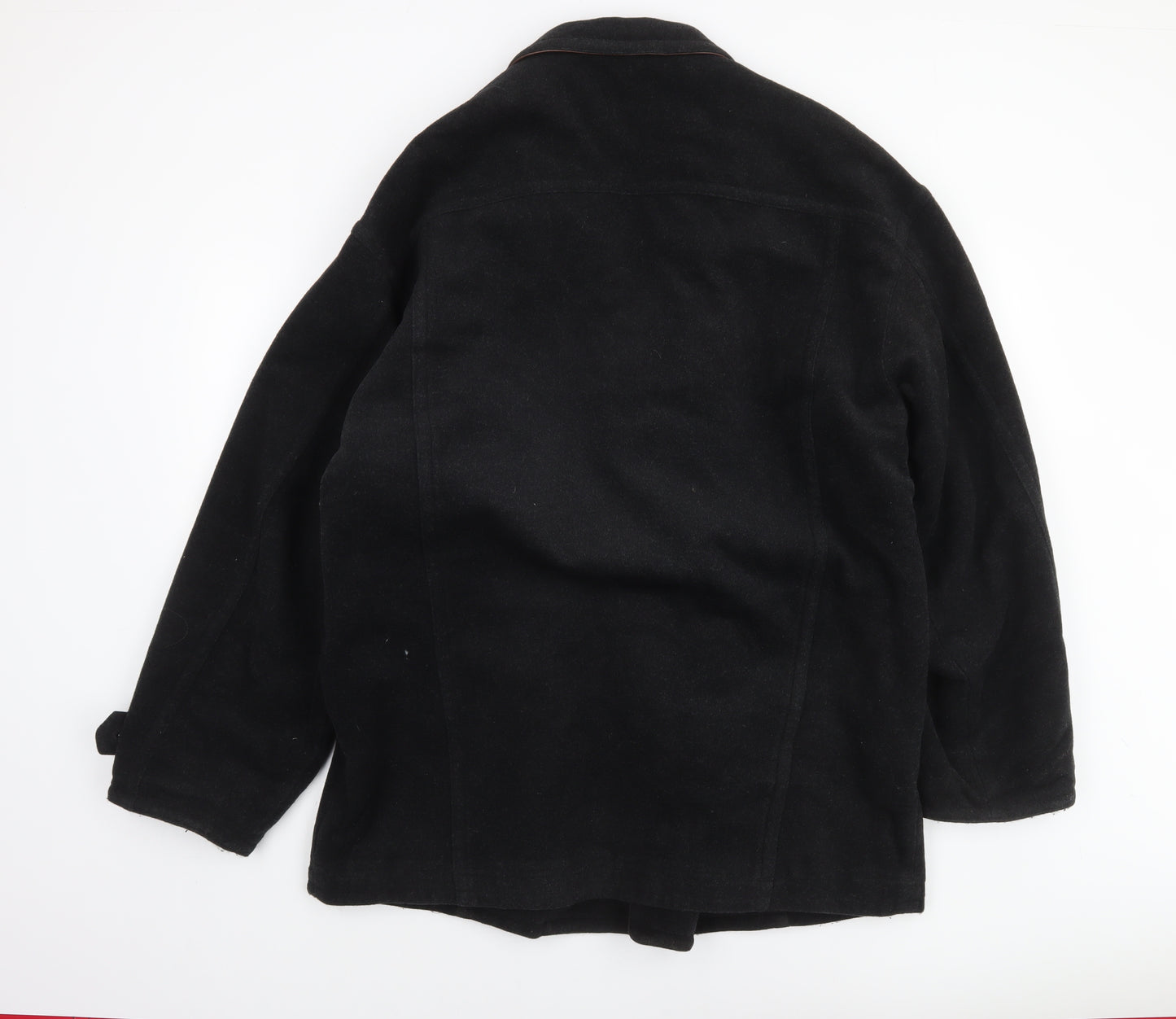 Melka Men's Black Wool Blend Pea Coat Size 52 (42in) Winter Lined