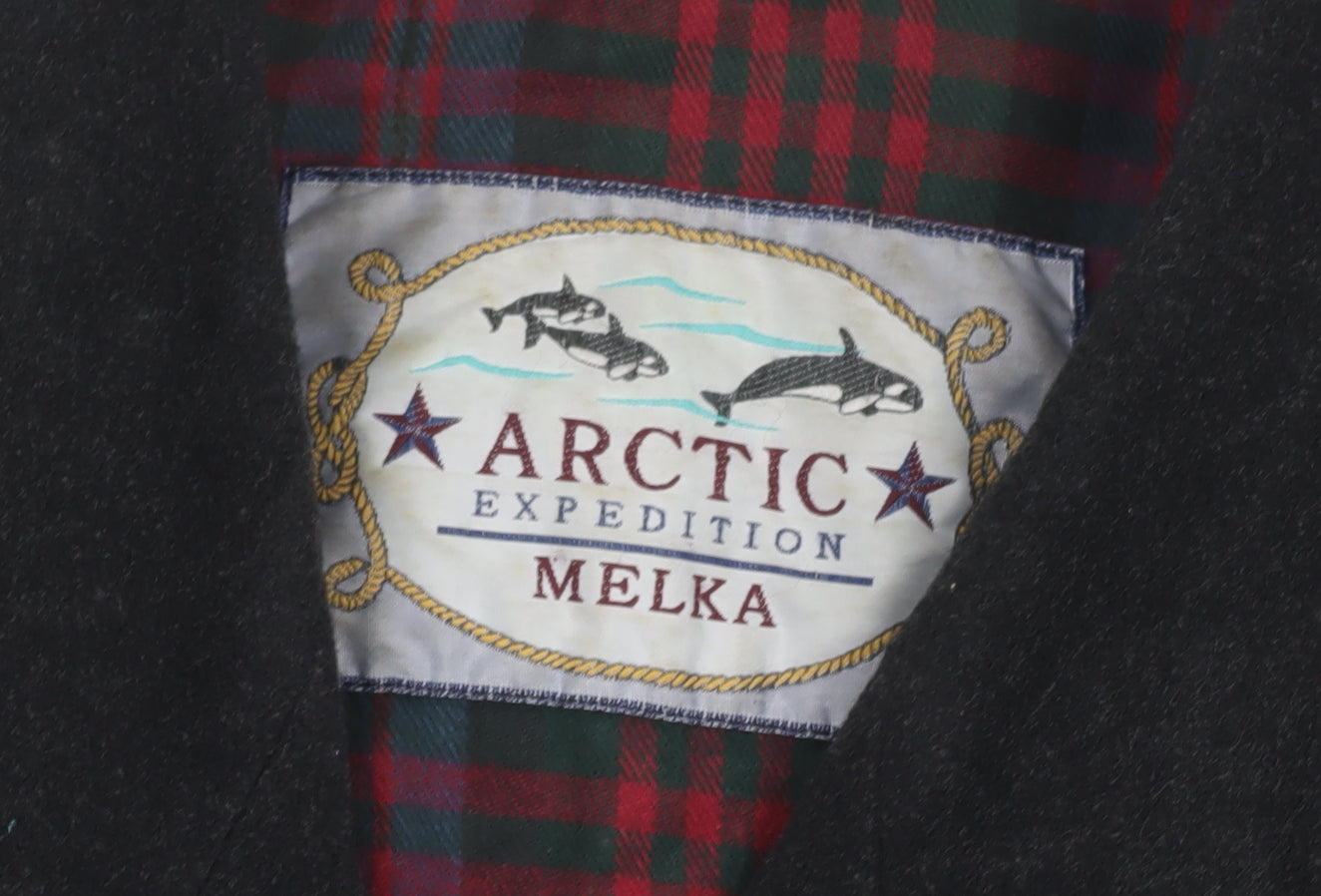 Melka Men's Black Wool Blend Pea Coat Size 52 (42in) Winter Lined