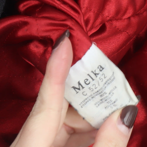 Melka Men's Black Wool Blend Pea Coat Size 52 (42in) Winter Lined