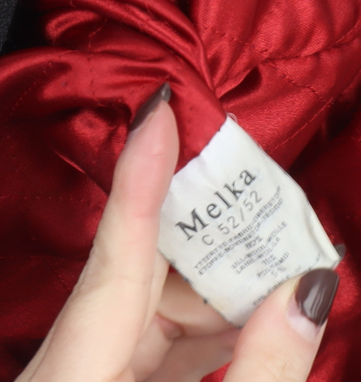 Melka Men's Black Wool Blend Pea Coat Size 52 (42in) Winter Lined