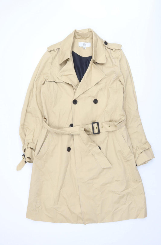 RR Womens Beige Trench Coat Size 14 Belted Mid-Length Classic Style
