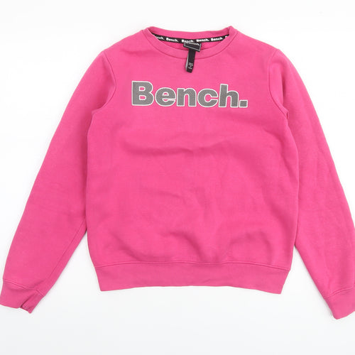 Bench Girls Pink Logo Pullover Sweatshirt 13 Years Fleece Crew Neck