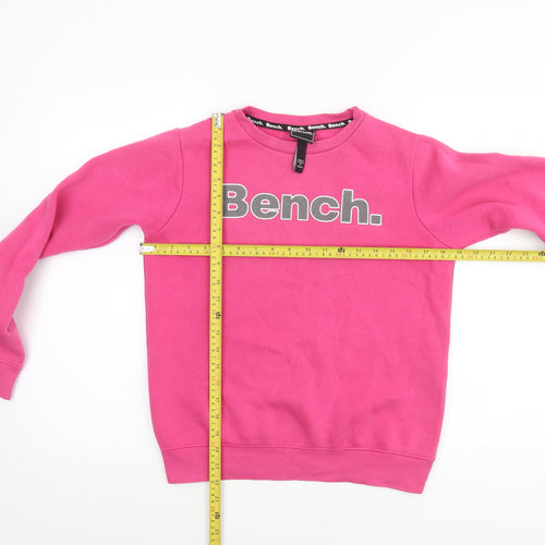 Bench Girls Pink Logo Pullover Sweatshirt 13 Years Fleece Crew Neck