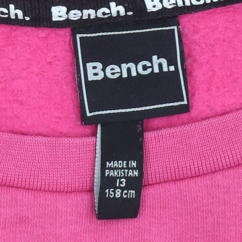 Bench Girls Pink Logo Pullover Sweatshirt 13 Years Fleece Crew Neck