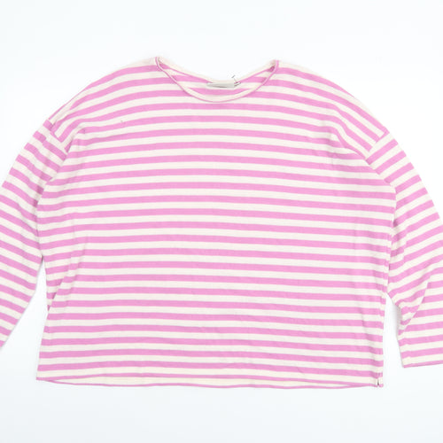 Passenger Womens Pink Striped Long Sleeve Cotton Blend Relaxed T-Shirt Size XL