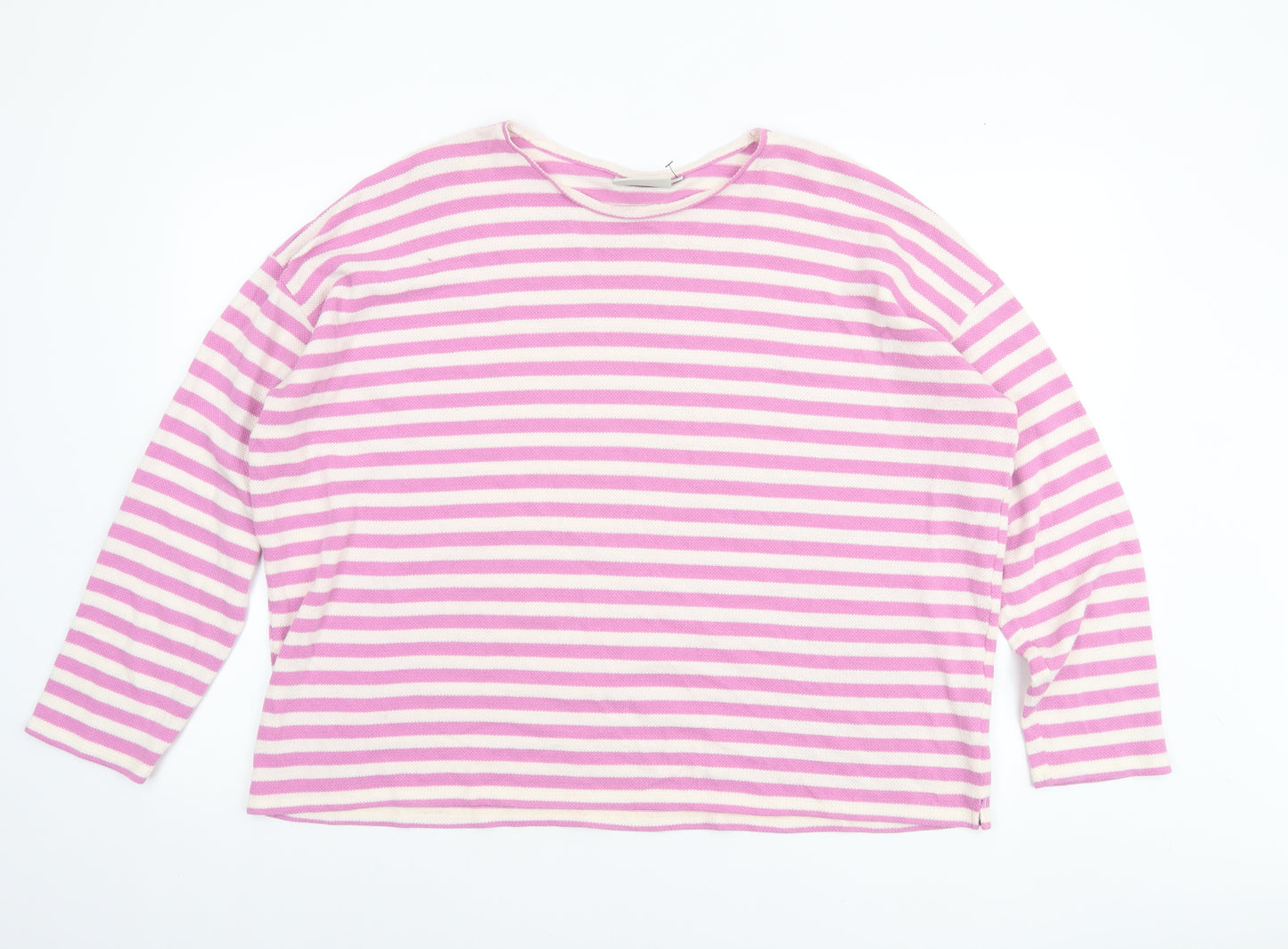 Passenger Womens Pink Striped Long Sleeve Cotton Blend Relaxed T-Shirt Size XL