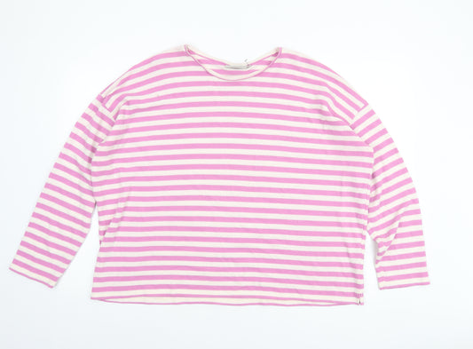 Passenger Womens Pink Striped Long Sleeve Cotton Blend Relaxed T-Shirt Size XL