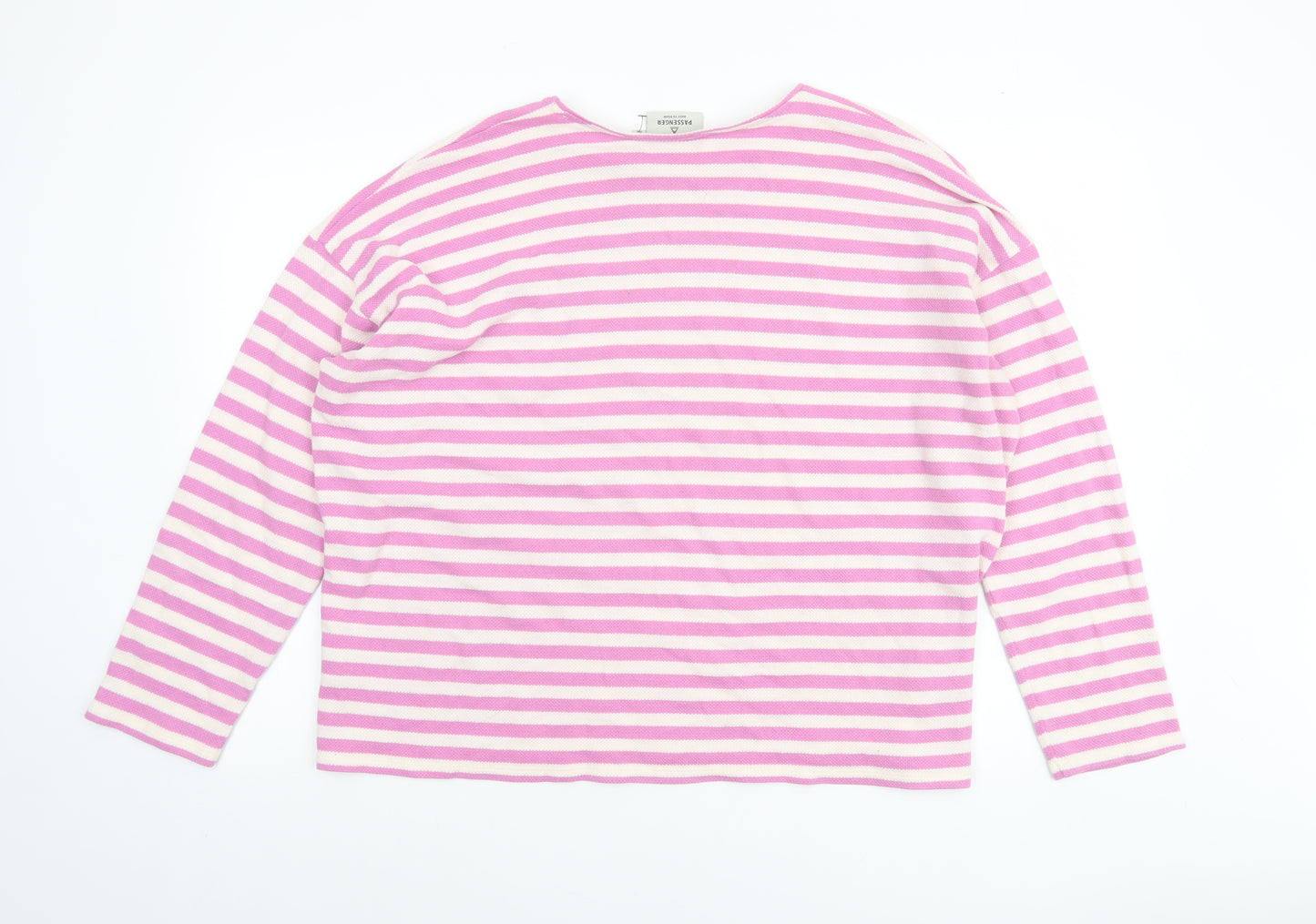 Passenger Womens Pink Striped Long Sleeve Cotton Blend Relaxed T-Shirt Size XL