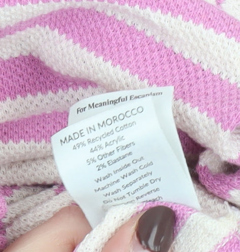 Passenger Womens Pink Striped Long Sleeve Cotton Blend Relaxed T-Shirt Size XL