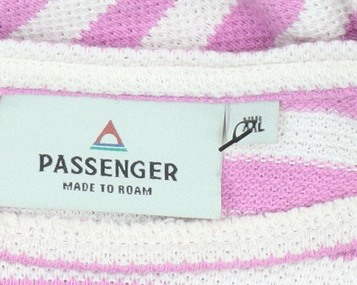 Passenger Womens Pink Striped Long Sleeve Cotton Blend Relaxed T-Shirt Size XL
