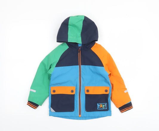 Next Boys Multicoloured Hooded Puffer Jacket 3-4 Years Waterproof Lined