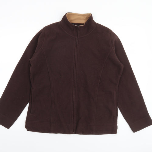 EWM Women Brown Fleece Jacket M 14-16 Full Zip Casual Warm Outerwear
