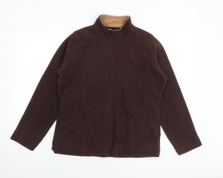 EWM Women Brown Fleece Jacket M 14-16 Full Zip Casual Warm Outerwear