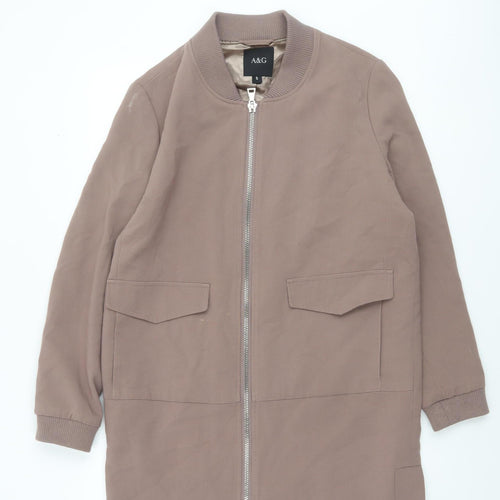 A&G Women Brown Mid-Length Bomber Jacket Size S Full Zip Lined