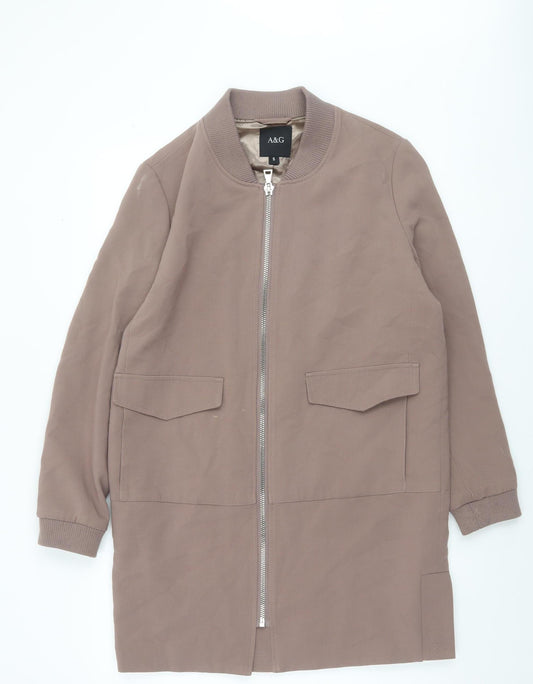 A&G Women Brown Mid-Length Bomber Jacket Size S Full Zip Lined