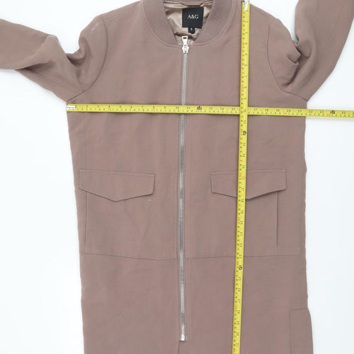 A&G Women Brown Mid-Length Bomber Jacket Size S Full Zip Lined