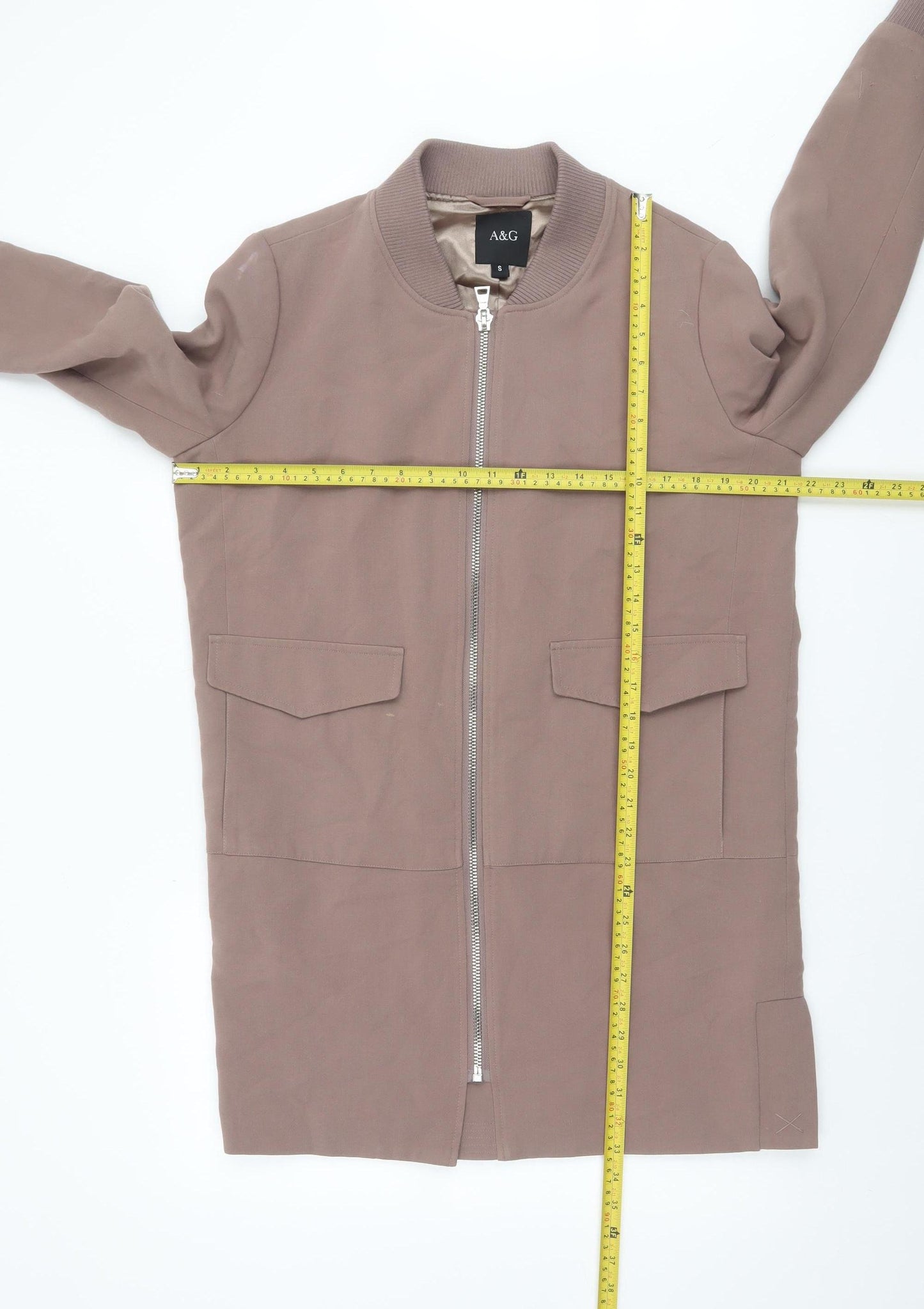 A&G Women Brown Mid-Length Bomber Jacket Size S Full Zip Lined