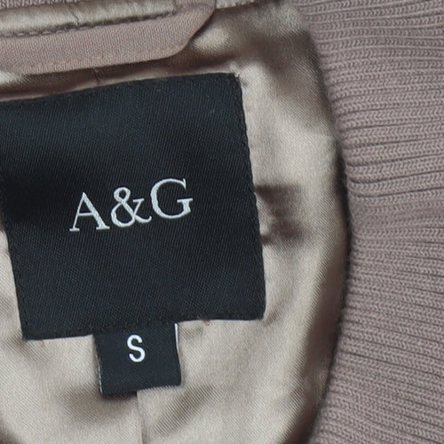 A&G Women Brown Mid-Length Bomber Jacket Size S Full Zip Lined