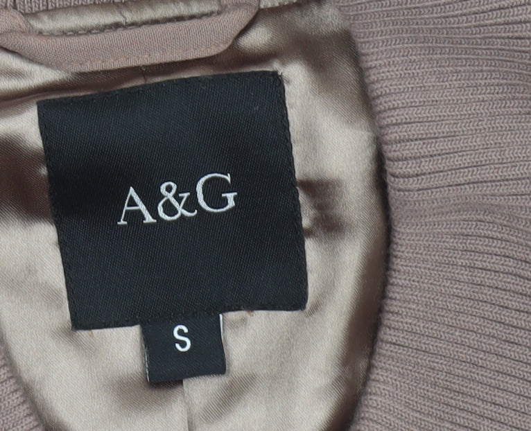 A&G Women Brown Mid-Length Bomber Jacket Size S Full Zip Lined