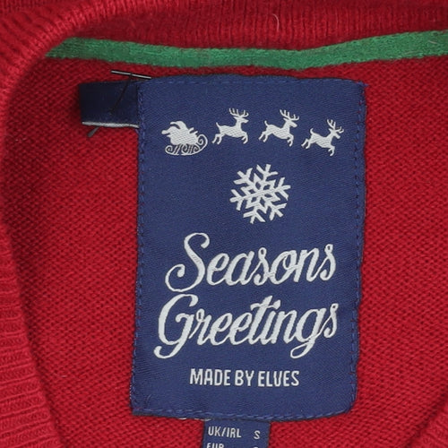 Seasons Greetings Men's Red Christmas Pullover Jumper Size S
