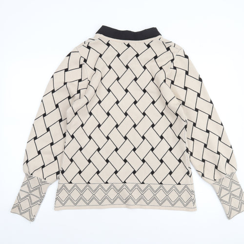 Anamor Women Beige Black Collared Long Sleeve Pullover Jumper S/M