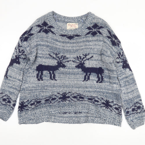 Falmer Heritage Women's Blue Fair Isle Reindeer Wool Blend Jumper Size S