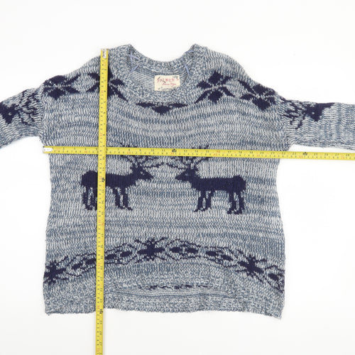 Falmer Heritage Women's Blue Fair Isle Reindeer Wool Blend Jumper Size S