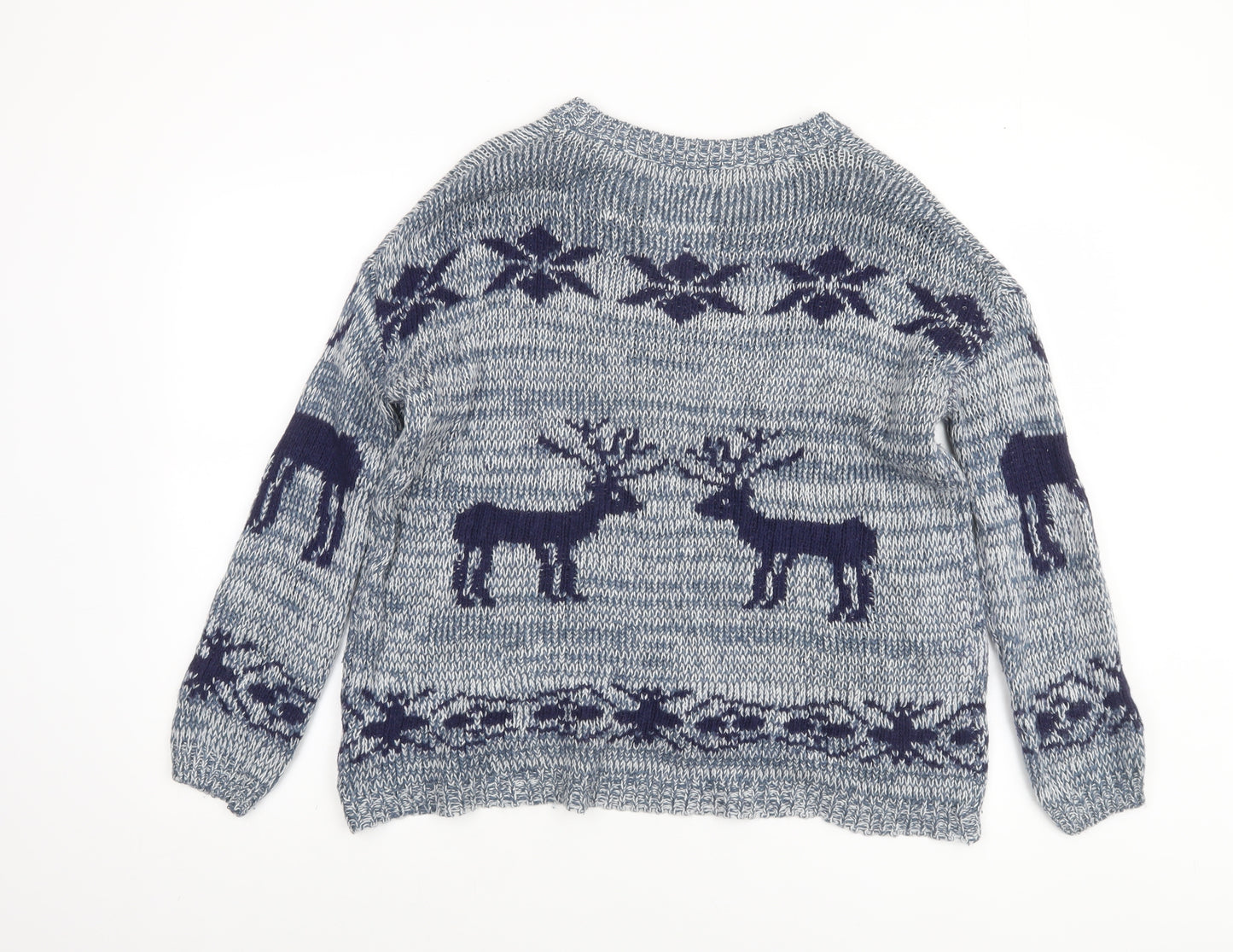 Falmer Heritage Women's Blue Fair Isle Reindeer Wool Blend Jumper Size S