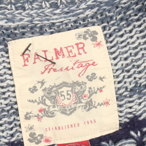 Falmer Heritage Women's Blue Fair Isle Reindeer Wool Blend Jumper Size S