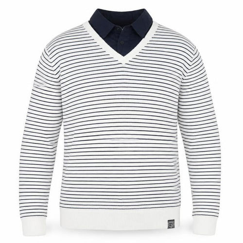 Kensington Dockside Mens White Striped V-Neck Jumper Size 2XL