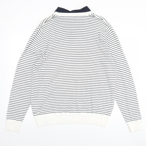 Kensington Dockside Mens White Striped V-Neck Jumper Size 2XL