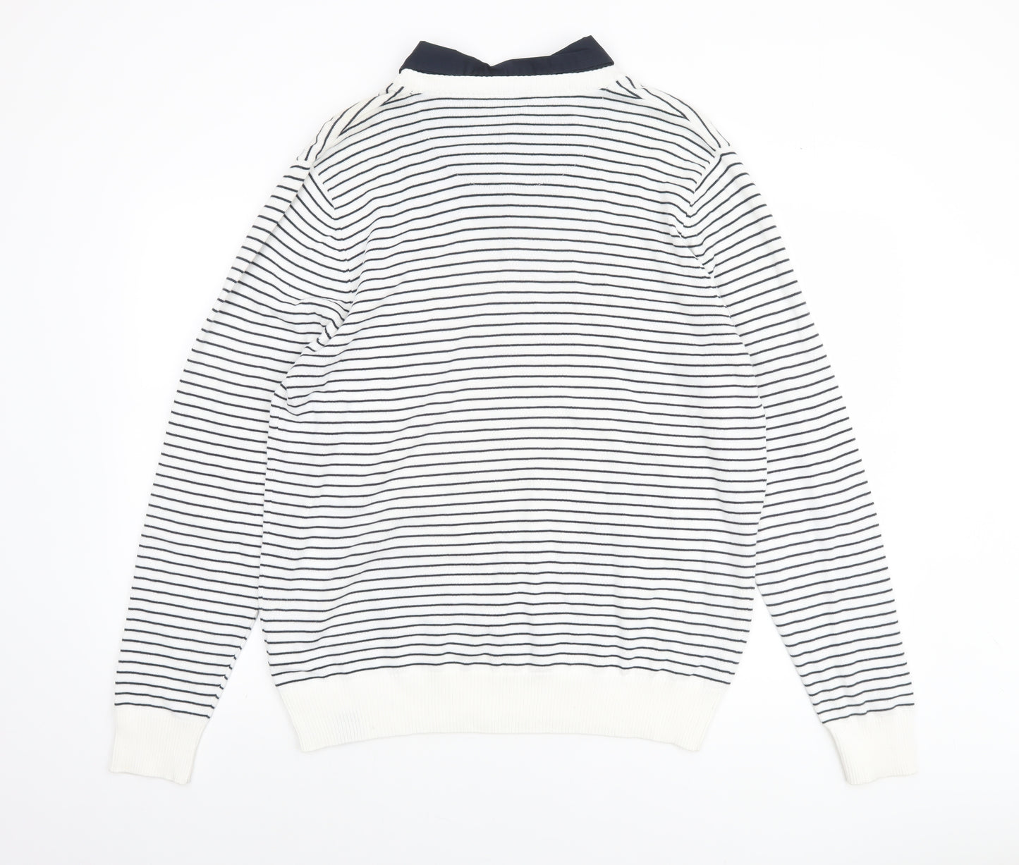 Kensington Dockside Mens White Striped V-Neck Jumper Size 2XL