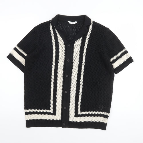 Marks and Spencer Boys Black & White Crochet Short Sleeve Cardigan 13-14 Years