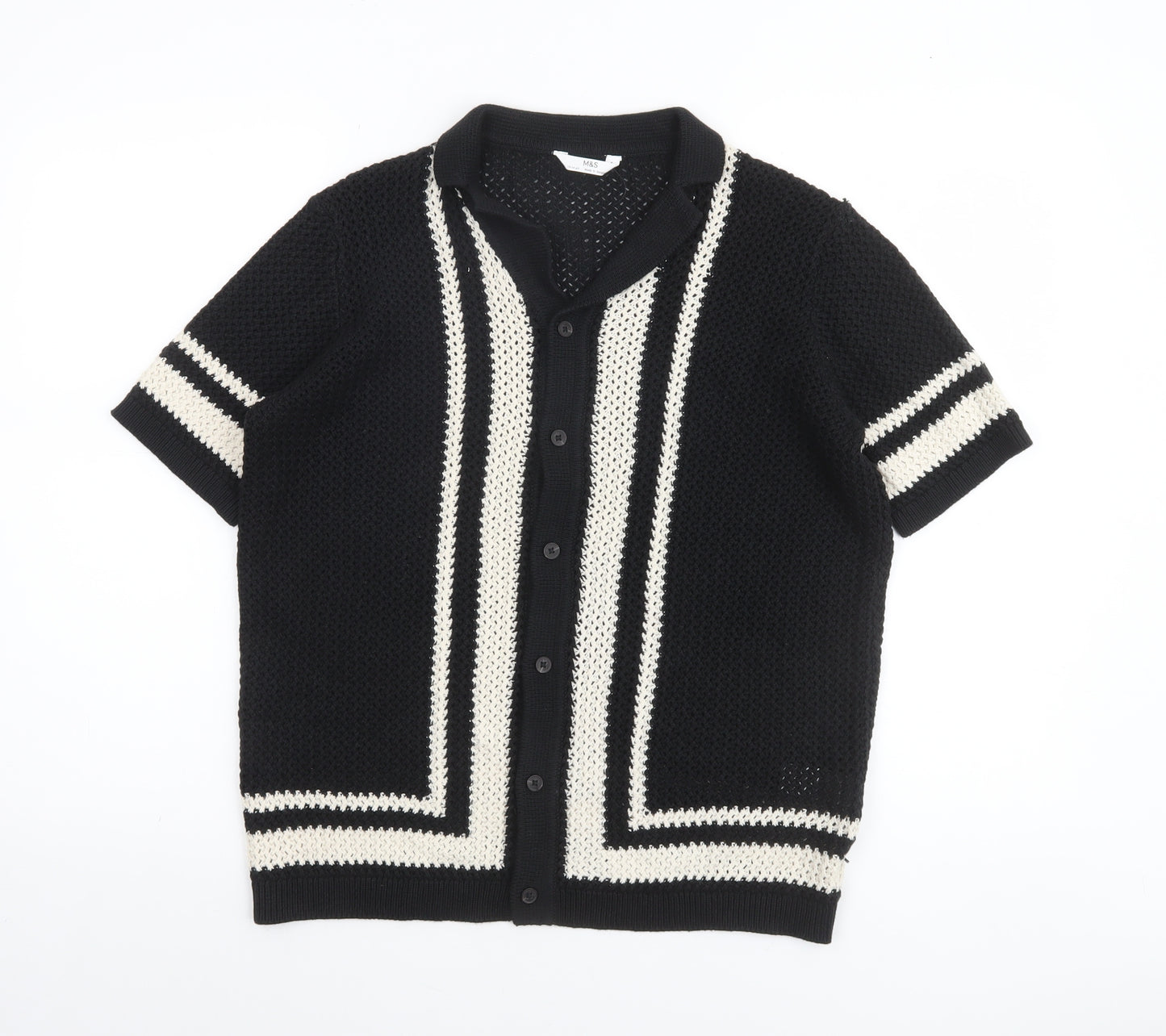 Marks and Spencer Boys Black & White Crochet Short Sleeve Cardigan 13-14 Years