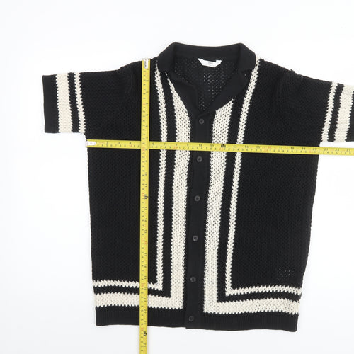 Marks and Spencer Boys Black & White Crochet Short Sleeve Cardigan 13-14 Years