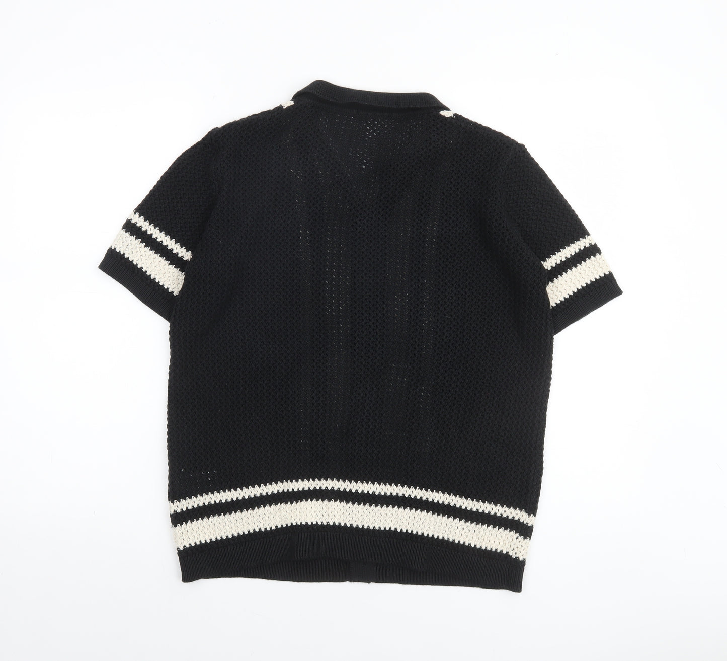 Marks and Spencer Boys Black & White Crochet Short Sleeve Cardigan 13-14 Years