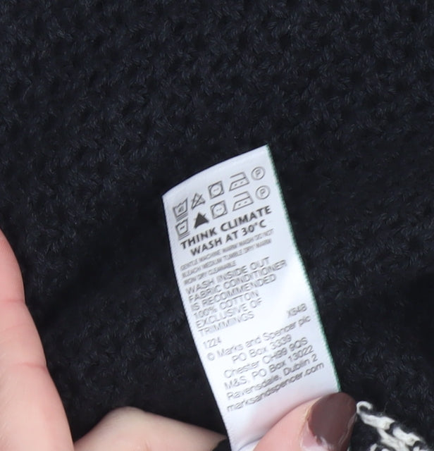 Marks and Spencer Boys Black & White Crochet Short Sleeve Cardigan 13-14 Years