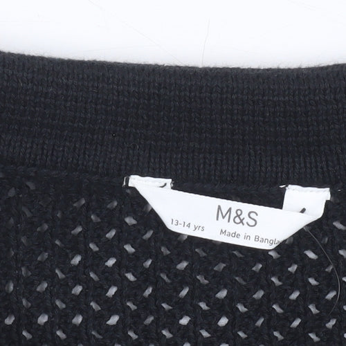 Marks and Spencer Boys Black & White Crochet Short Sleeve Cardigan 13-14 Years