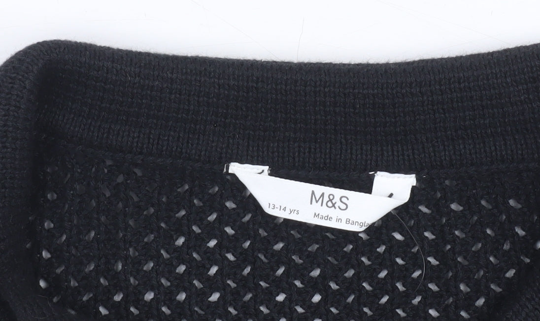 Marks and Spencer Boys Black & White Crochet Short Sleeve Cardigan 13-14 Years