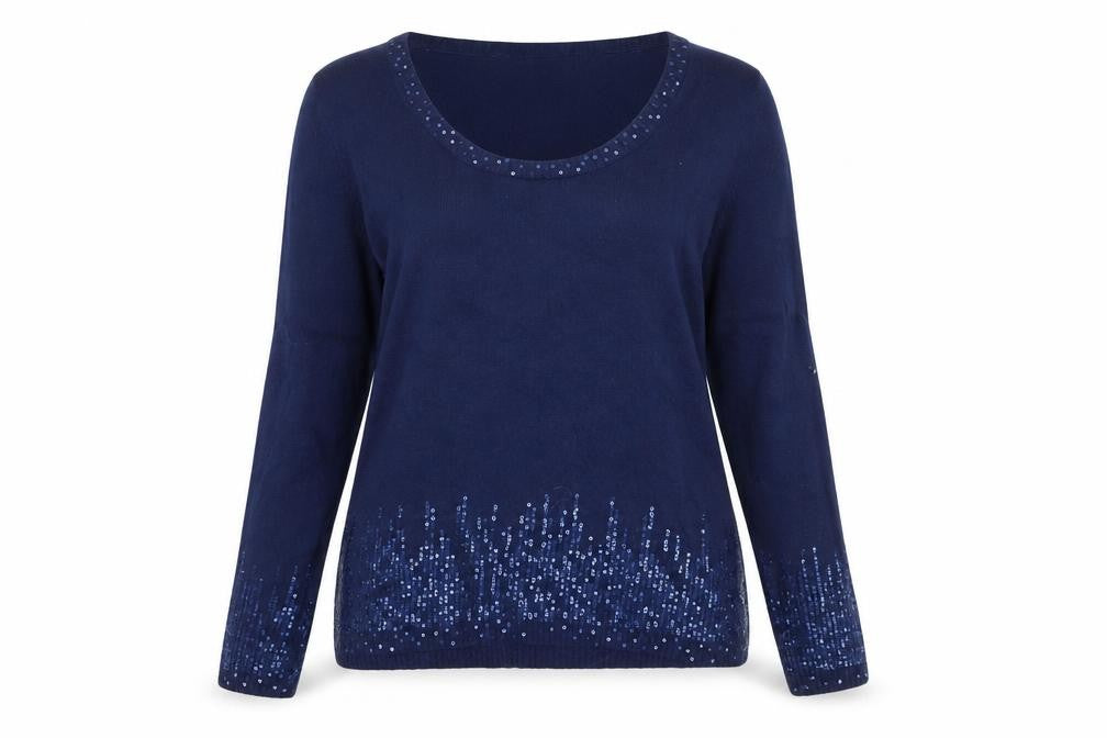 Front view of Marks & Spencer Per Una Women Navy Sequin Knit Jumper, size 16