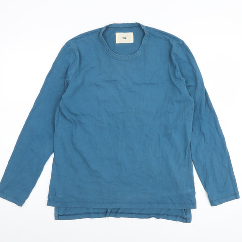 Folk Blue Long Sleeve Cotton Crew Neck Women's T-Shirt Size S