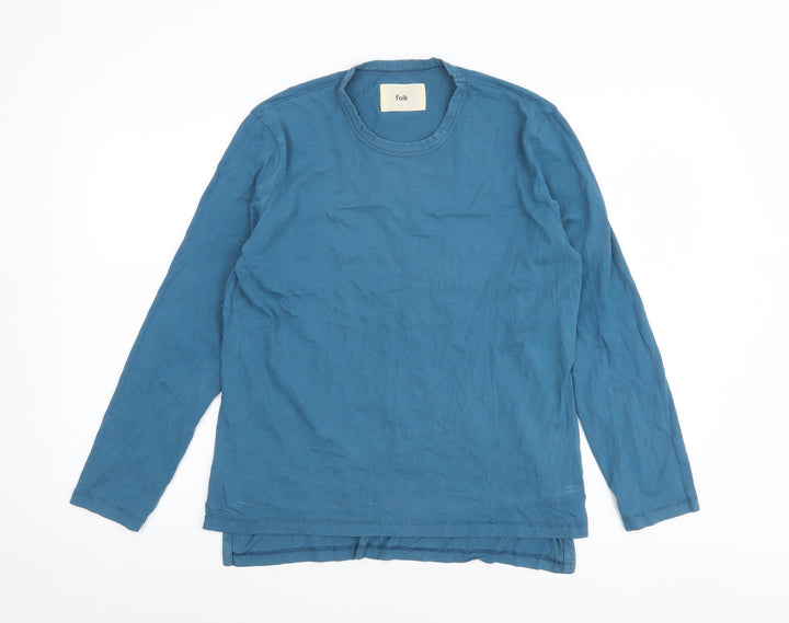 Folk Blue Long Sleeve Cotton Crew Neck Women's T-Shirt Size S