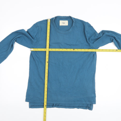Folk Blue Long Sleeve Cotton Crew Neck Women's T-Shirt Size S