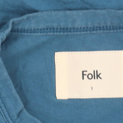 Folk Blue Long Sleeve Cotton Crew Neck Women's T-Shirt Size S