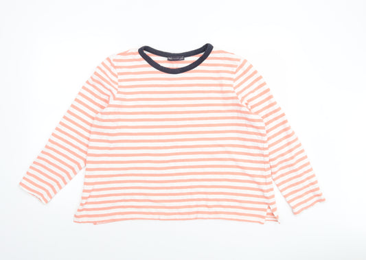 Marks and Spencer Women's Orange Striped Long Sleeve Cotton T-Shirt Size 16