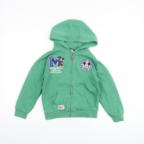 Disney Boys Green Full Zip Hoodie Mickey Mouse 7-8 Years Cotton Blend